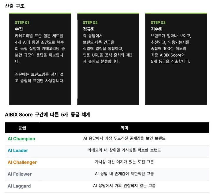 [서울=뉴시스] 에이아이빅스랩은 28일 서울 중구 한국의집에서 기자간담회를 열고 AI 브랜드 경쟁력 지수 '에이아이빅스(AIBIX)'를 공개했다. 사진은 지수 산출 과정. 2026.07.28. (사진=에이아이빅스랩 제공) *재판매 및 DB 금지
