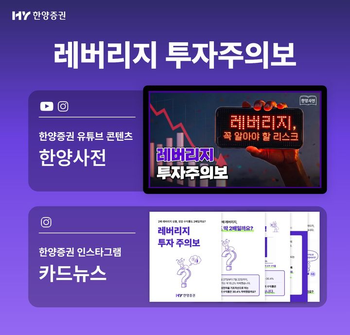 [서울=뉴시스] 한양증권은 단일종목 2배 추종 레버리지 상장지수펀드(ETF)의 구조와 투자 유의사항을 쉽게 이해할 수 있도록 금융교육 콘텐츠 '레버리지 투자주의보'를 공개했다고 29일 밝혔다. (사진=한양증권 제공) 2026.07.29. *재판매 및 DB 금지