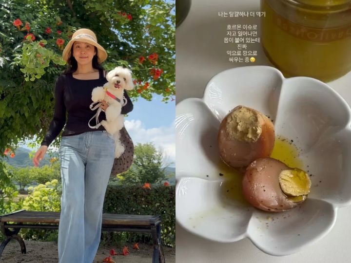 [서울=뉴시스] 박지윤은 최근 호르몬 문제로 아침마다 몸이 붓는다고 밝히며 체중 관리 과정에서 달걀 등 단백질 식단을 챙기고 있다고 전했다. (사진=인스타그램 'jiyoon_park_' 캡처)