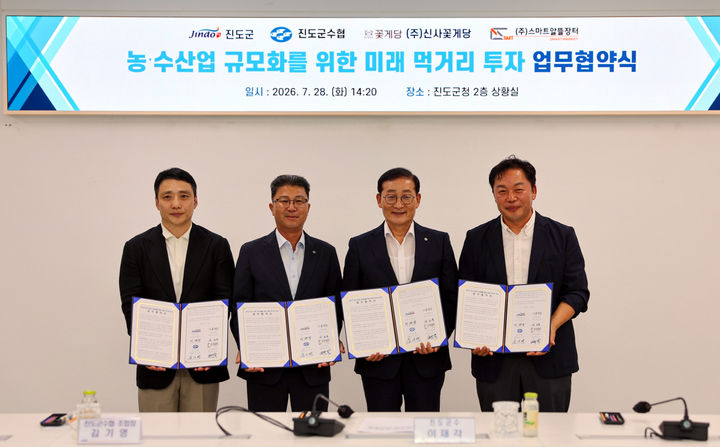 [진도=뉴시스]진도군 '농수산업 규모화' 업무협약. (사진=진도군 제공) 2026.07.29. photo@newsis.com *재판매 및 DB 금지