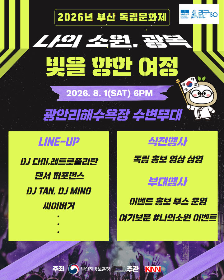 [부산=뉴시스] 부산보훈청은 내달 1일 오후 6시 광안리해수욕장에서 2026 부산 독립문화제 '나의 소원 광복, 빛을 향한 여정'을 개최한다. (사진=부산보훈청 제공) 2026.07.29 photo@newsis.com *재판매 및 DB 금지