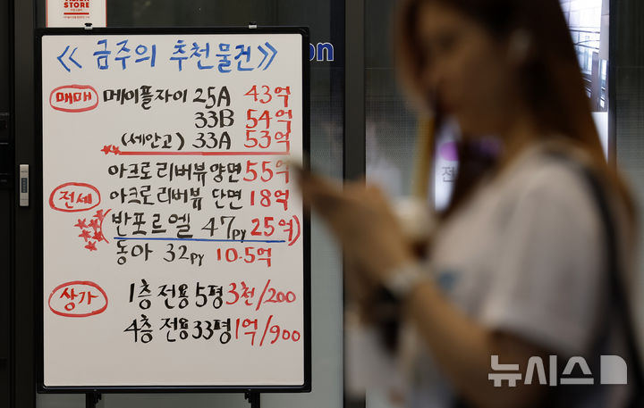 [서울=뉴시스] 김혜진 기자 = 정부의 가계부채 관리 강화와 부동산 시장 안정 대책에도 서울 핵심 지역 초고가 아파트 시장은 상승세를 이어가고 있다. 27일 국토교통부 실거래가 공개시스템에 따르면, 서울 대표 고가 주택 밀집지역인 강남·서초·여의도 일대 주요 대장주 단지에서 신고가 경신이 잇따르고 있다. 강남구 압구정동 '신현대 12차' 전용 182㎡는 지난 7월 4일 112억5000만원에 거래돼 신고가를 기록했다. 같은 면적이 3개월 전인 4월 29일에 110억원에 거래됐는데 이 보다 2억5000만원 올랐다. 서초구 반포동 '아크로리버파크' 전용 178㎡는 지난 13일 98억원에 손바뀜됐다. 지난해 3월 기록한 같은 면적 직전 최고가 95억원보다 3억원 오른 가격이다. 29일 서울 시내 한 부동산중개업소에 매물 정보가 게시돼 있다. 2026.07.29. jini@newsis.com