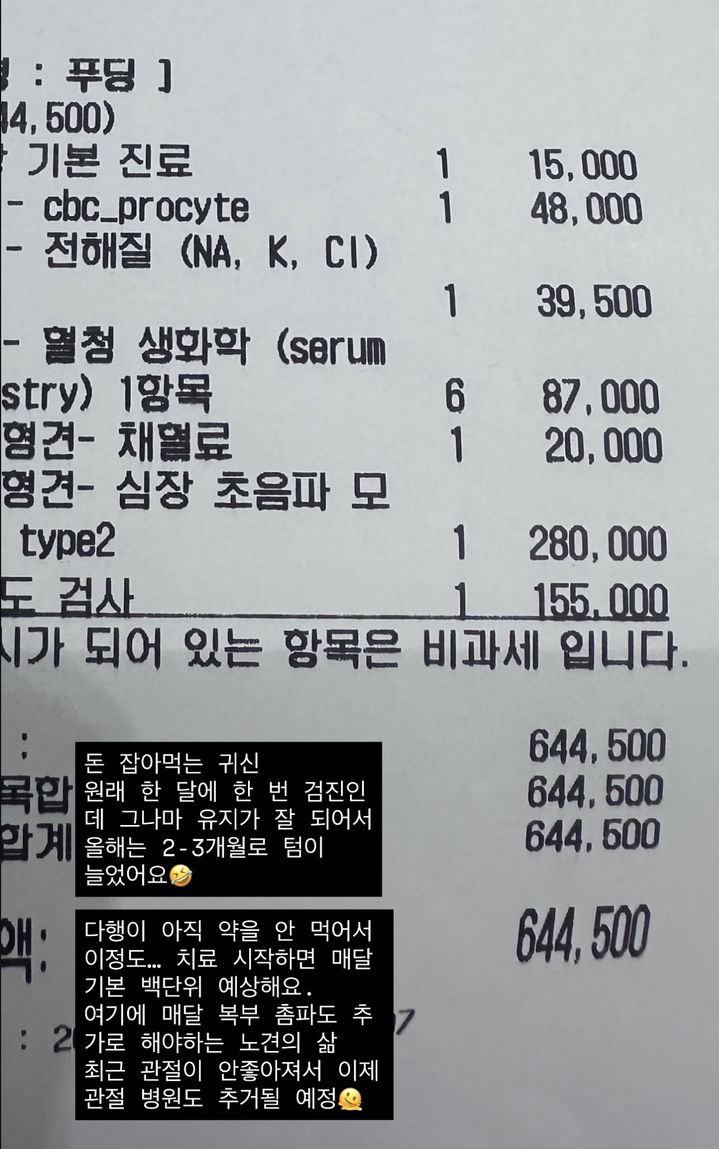 [서울=뉴시스] 병원비 영수증 (사진= 제이제이 SNS 캡처) 2026.07.30. photo@newsis.com *재판매 및 DB 금지