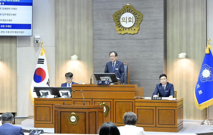 [순창=뉴시스] 31일 열린 순창군의회 제304회 임시회 5차 본회의, 오수환 의장이 회의를 진행하고 있다. *재판매 및 DB 금지