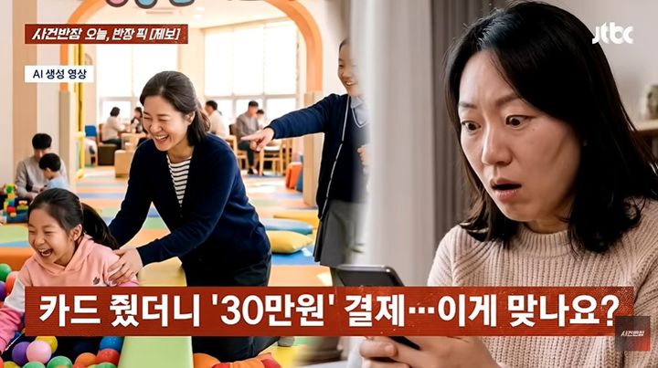 [서울=뉴시스] JTBC '사건반장'에서 9세 딸을 친구 엄마에게 맡긴 뒤 건넨 카드에서 30만원이 결제되고, 이후 총 60만원이 넘는 금액이 사용됐다는 사연이 전해져 논란이 되고 있다. (사진=JTBC '사건반장' 캡처)