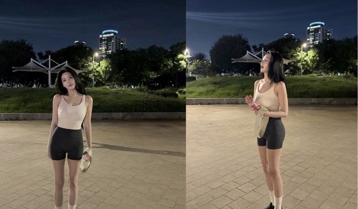[서울=뉴시스] 가수 레이나가 한강 공원에서 러닝을 마친 후 포즈를 취하고 있다. (사진 출처=레이나 인스타그램 캡처)