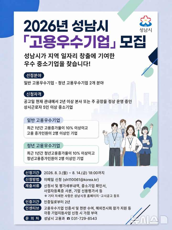 [성남=뉴시스] 성남시 2026년 고용우수기업 모집 홍보문 (사진=성남시 제공) 2026.08.03.photo@newsis.com