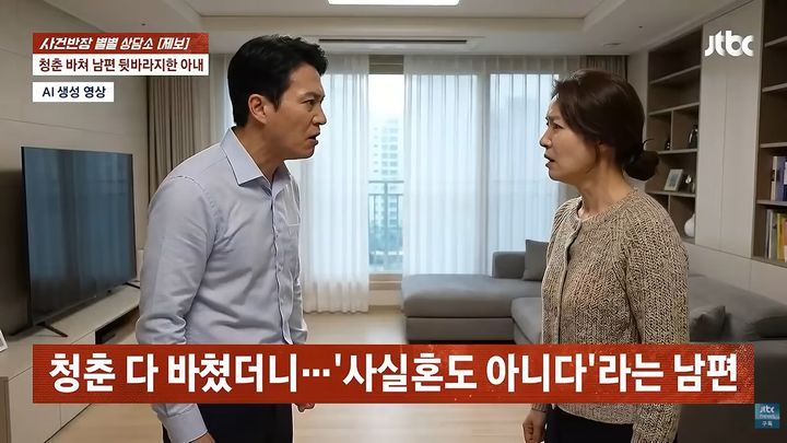 [서울=뉴시스]7년 넘게 사실혼 관계를 유지한 남편이 아내에게 '혼인 관계가 아니니 나가라'고 한 사연이 공개돼 공분을 사고 있다.(사진=JTBC사건반장 캡처)2026.08.04.