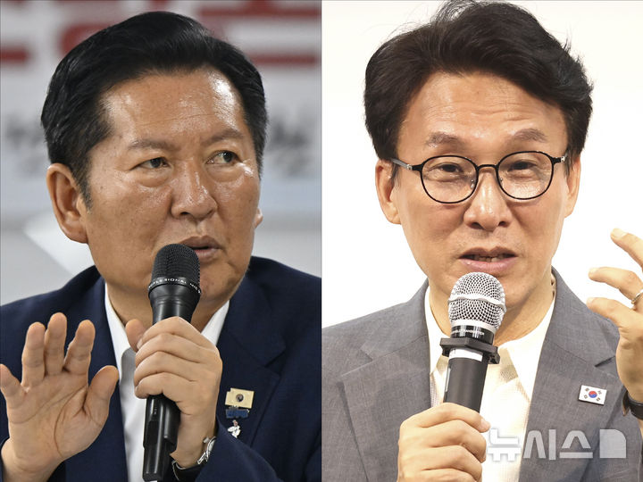 [서울=뉴시스] 양시원, 김얼 기자 = 정청래, 김민석 더불어민주당 당대표 후보가 지난 4일 전남광주 동구, 전북 김제에서 각각 일정을 하고 있다. 2026.08.04. photo@newsis.com