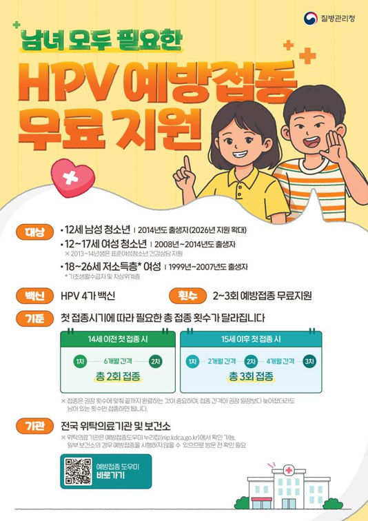 [전남광주=뉴시스] 질병관리청 사람유두종바이러스 감염증 국가예방접종 지원사업 포스터. (사진=뉴시스DB) photo@newsis.com *재판매 및 DB 금지
