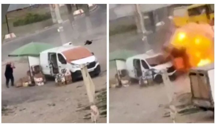 [서울=뉴시스] 4일(현지 시간) 우크라이나 헤르손에서 러시아 드론이 노점상 상인을 끝까지 쫓아 공격하는 영상이 공개돼 충격을 주고 있다. 우크라이나는 '인간 사냥'이라고 규탄했다. (사진=BBC 웹사이트 캡처) *재배포 및 DB 금지