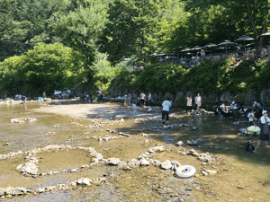 [광주=뉴시스] 최유리 인턴기자=광자원 계곡에서 물놀이를 즐기는 시민들의 모습. 물놀이 장비와 캠핑용품을 갖춰 카페를 방문했다. *재판매 및 DB 금지