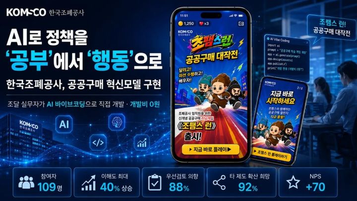[대전=뉴시스]한국조폐공사 조달 담당 직원이 인공지능을 활용해 공공구매 정책을 게임으로 학습할 수 있는 모바일 '조팸스 런 공공구매 대작전' 앱을 개발, 구글플레이스토어에 정식 출시했다. 2026. 08. 06 photo@newsis.com *재판매 및 DB 금지