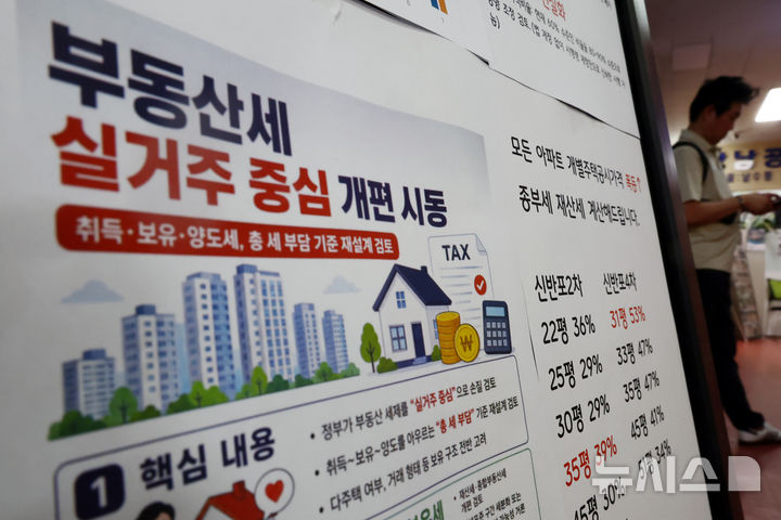 [서울=뉴시스] 고승민 기자 = 사진은 6일 서울 반포의 한 부동산업체에 게시된 세제개편안 관련 요약문 모습. 2026.08.06. kkssmm99@newsis.com