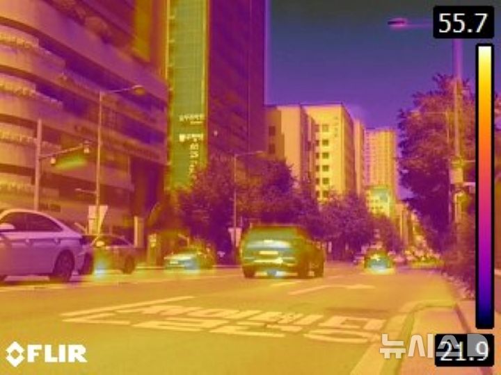 [전남광주=뉴시스] 이영주 기자 = 절기상 가을의 시작을 알리는 입추(立秋)를 하루 앞둔 6일 오전 열화상 카메라로 촬영한 전남광주 동구 5·18민주광장의 지표면 온도가 최대 49.8도에 육박하고 있다. 열화상 카메라로 촬영한 사진은 온도가 높을수록 붉은색, 낮을수록 푸른색으로 표시된다. 전남광주 광주동부지역은 지난 1일부터 5일까지 이어졌던 폭염중대경보가 해제된 지 하루 만인 6일 다시 발효됐다. 2026.08.06.leeyj2578@newsis.com