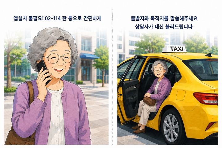 [서울=뉴시스]KTis가 스마트폰 택시 호출에 어려움을 겪는 고령층 등 디지털 취약계층을 위해 '114 택시 대신 불러주기' 서비스를 운영하고 있다. (사진=KTis 제공) *재판매 및 DB 금지