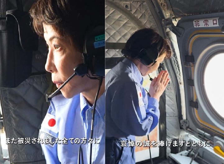 [서울=뉴시스]일본 총리실이 공개한 다카이치 사나에 총리의 지진 피해 현장 방문 영상이 '재난을 정치 홍보에 이용했다'는 비판을 받으며 논란이 확산되고 있다. (사진= 일본 총리 공식 X(옛 트위터) 계정 캡처) 2026.08.07