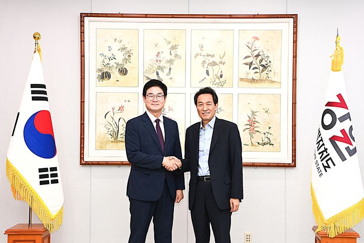 우상호 강원도지사·구자열 원주시장 면담. *재판매 및 DB 금지