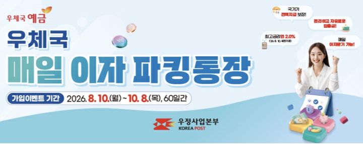 우체국, 최고 연 2.0% 파킹통장 5만계좌 한정 판매