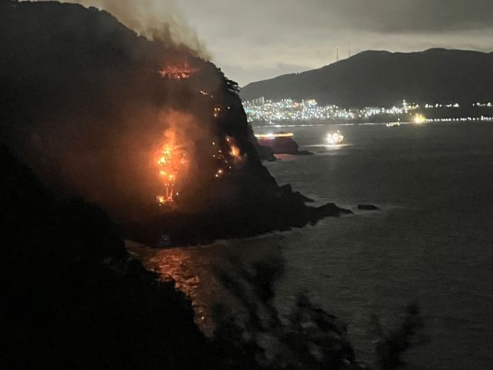 [부산=뉴시스] 10일 오전 부산 서구 암남공원 해안절벽 인근 임야에서 산불이 발생했다. (사진=부산소방재난본부 제공) 2026.08.10. photo@newsis.com *재판매 및 DB 금지