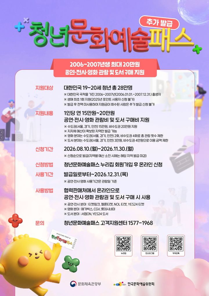 청년문화예술패스 포스터. (문화체육관광부 제공) *재판매 및 DB 금지