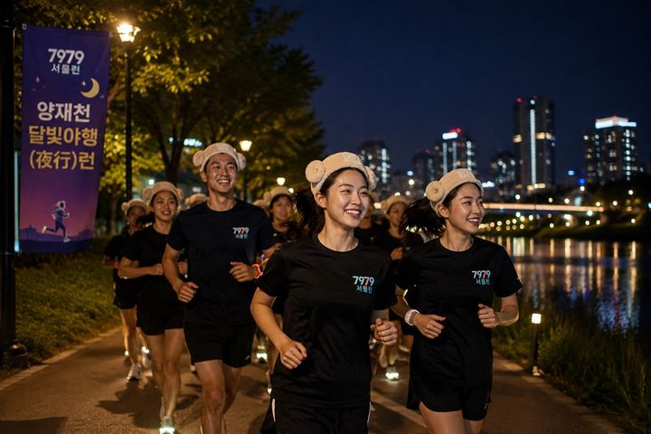 [서울=뉴시스] 서울시 '양재천 달빛야행(夜行)런' 운영사진 예시 이미지. 인공지능(AI)을 활용해 제작돼 실제 행사 운영 모습과 일부 차이가 있을 수 있다. (사진=서울시 제공) 2026.08.10. photo@newsis.com *재판매 및 DB 금지