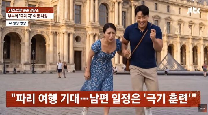 [서울=뉴시스] 여행 내내 '극기훈련' 수준의 강경한 액티비티 활동만 고집하는 남편 때문에 고민하는 한 여성의 사연이 알려졌다. (사진 : JTBC '사건반장' 유튜브 채널 캡처) *재판매 및 DB 금지