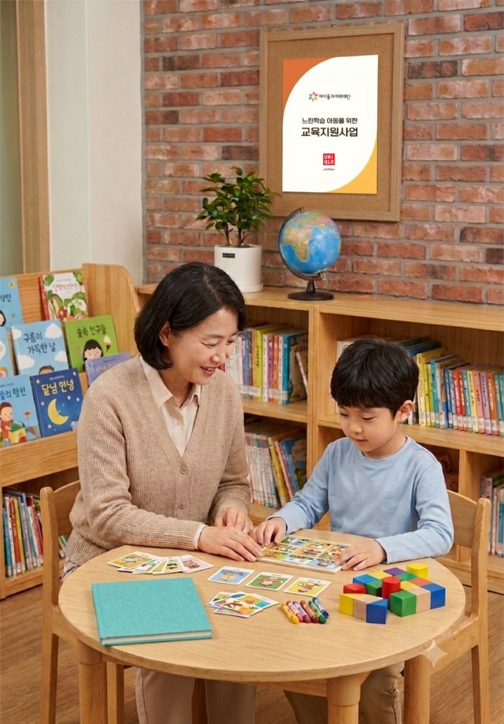 [서울=뉴시스] 유니클로가 아이들과미래재단과 함께 느린학습(경계선지능) 아동 교육지원 사업 '천천히 함께'의 일환으로 초등학생 100명에게 종합심리검사(풀배터리)를 무상 지원한다. *인공지능을 사용해 생성한 이미지. (사진=유니클로 제공) 2026.08.11. photo@newsis.com *재판매 및 DB 금지