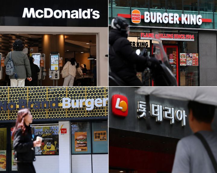 [서울=뉴시스] 국내 버거 프랜차이즈. 왼쪽 위부터 시계방향으로 맥도날드, 버거킹, 롯데리아, 노브랜드. *재판매 및 DB 금지