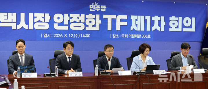 [서울=뉴시스] 고범준 기자 = 한병도 더불어민주당 대표 직무대행 겸 원내대표가 12일 서울 여의도 국회 의원회관에서 열린 주택시장 안정화 TF 제1차 회의에서 발언하고 있다. 2026.08.12. bjko@newsis.com