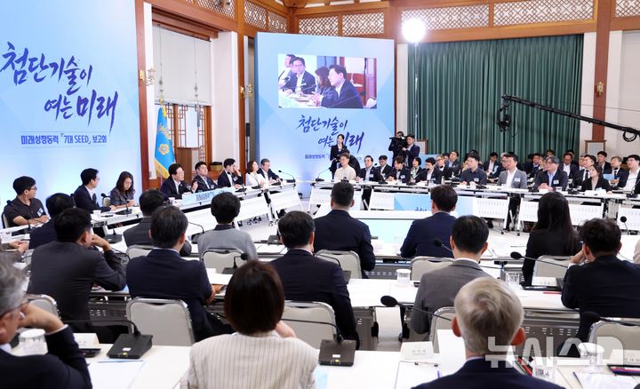 [서울=뉴시스] 조성봉 기자 = 이재명 대통령이 12일 청와대에서 열린 미래성장동력 7대 SEED 보고회에서 발언하고 있다. 2026.08.12. suncho21@newsis.com