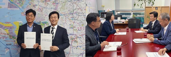 [진주=뉴시스] 조규일 진주시장은 13일 국회를 찾아 박해철, 정혜경 의원을 만나 지역 현안 해결을 위해 국비확보 지원을 요청했다.(사진=진주시 제공).2026.08.13.photo@newsis.com *재판매 및 DB 금지
