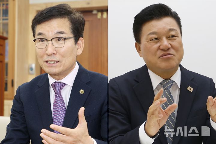 [청주=뉴시스] (왼쪽부터) 윤건영 충북도교육감, 신용한 충북도지사