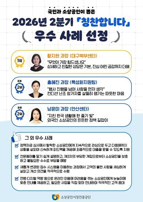 [서울=뉴시스] 2026년 2분기 칭찬합니다 우수 사례. (사진=소상공인시장진흥공단 제공) 2026.8.13. photo@newsis.com *재판매 및 DB 금지