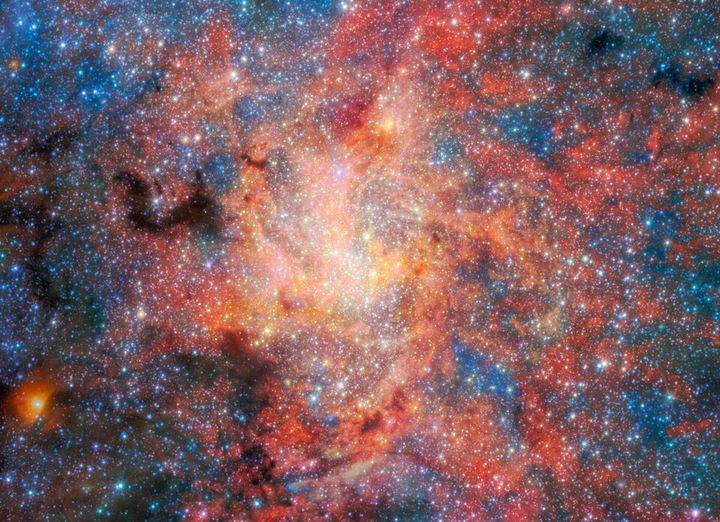 제임스웹우주망원경(JWST)의 중적외선기기(MIRI)를 이용해 관측한 우리은하 중심 블랙홀 궁수자리 A*에서 약 0.55광년 떨어진 진화한 별 'IRS 3'의 모습. (사진=ESA) *재판매 및 DB 금지