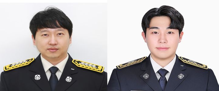 [부산=뉴시스] (왼쪽부터) 박영민 소방위, 정의철 소방교. (사진=부산소방재난본부 제공) 2026.08.14. dhwon@newsis.com *재판매 및 DB 금지
