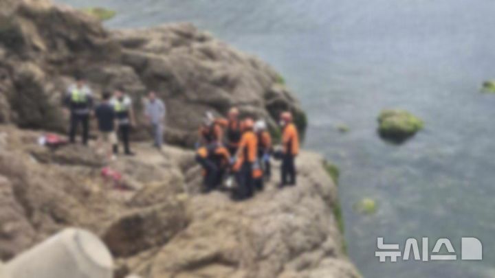 [태안=뉴시스] 김덕진 기자=16일 오후 12시54분께 충남 태안 모항항 방파제 인근 테트라포드 옆 갯바위에서 50대 관광객이 실족(추정)해 6m 아래로 떨어져 현장에 출동한 해경과 구급대가 구조에 나서고 있다. (사진=태안소방서 제공) 2026.08.16. photo@newsis.com&nbsp; *재판매 및 DB 금지