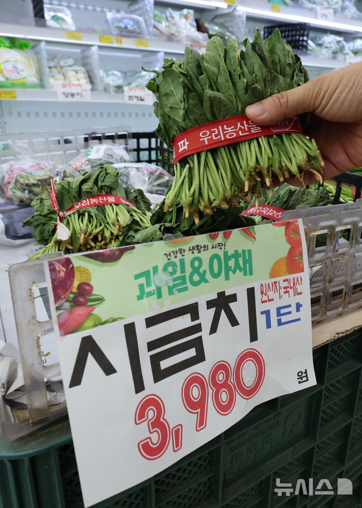 [서울=뉴시스] 권창회 기자 = 17일 서울 강서구 송화벽화시장에서 고객들이 채소를 장보고 있다. 폭염여파로 오이, 시금치 등 주요 채소 가격이 큰 폭으로 오르는 가운데 주요 가공식품 가격마저 잇따라 오르며 밥상물가 불안이 날로 커지고 있다. 2026.08.17. kch0523@newsis.com