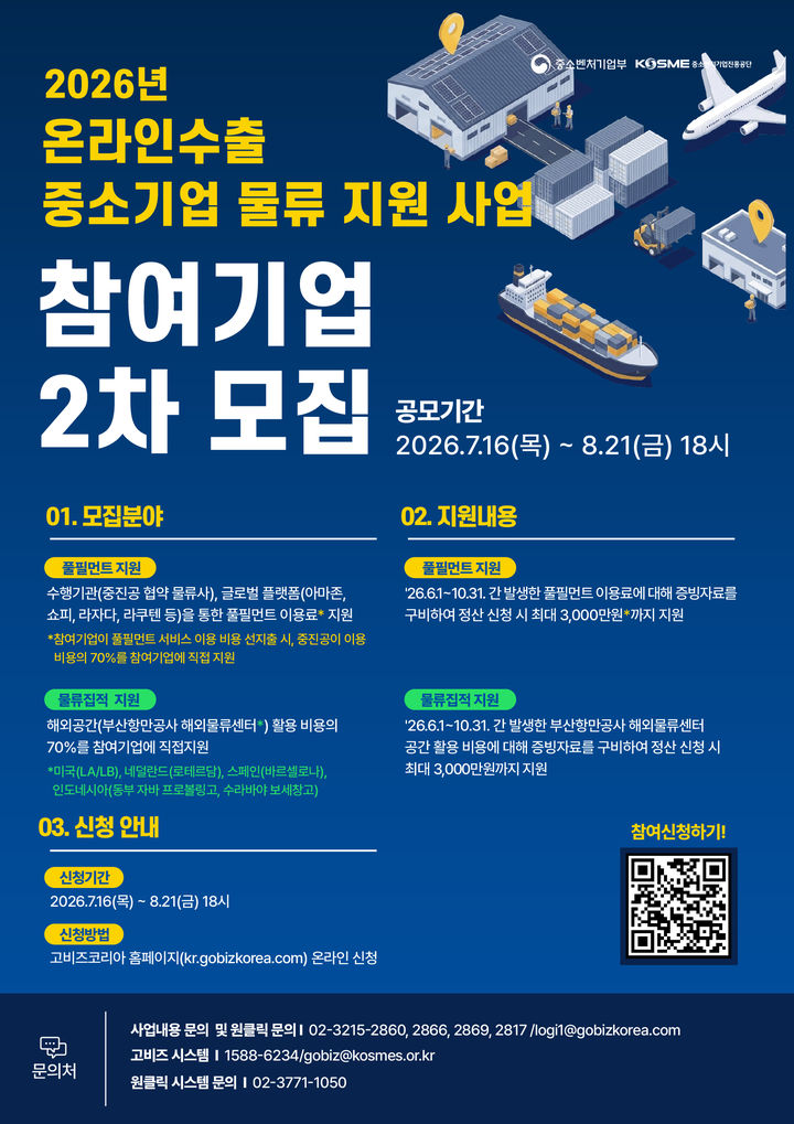 [서울=뉴시스] 중소벤처기업부(중기부)와 중소벤처기업진흥공단(중진공)은 온라인수출 중소기업 물류지원 사업에 참여할 중소기업 모집 기간을 오는 21일까지 연장한다고 18일 밝혔다. (사진=중진공 제공) 2026.8.18. photo@newsis.com *재판매 및 DB 금지