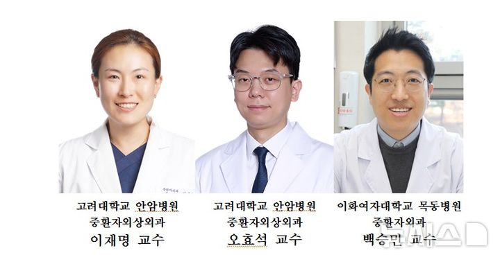 [서울=뉴시스] 왼쪽부터 이재명·오효석 고려대학교 안암병원 중환자외상외과 교수, 백승민 이화여자대학교 목동병원 중환자외과 교수. (사진= 고려대 안암병원 제공)