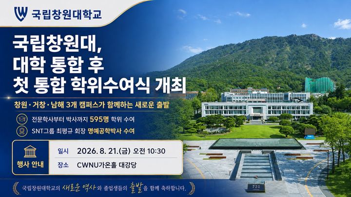 국립창원대학교, 8월 21일 '2025학년도 후기 학위수여식' 홍보 이미지. *재판매 및 DB 금지