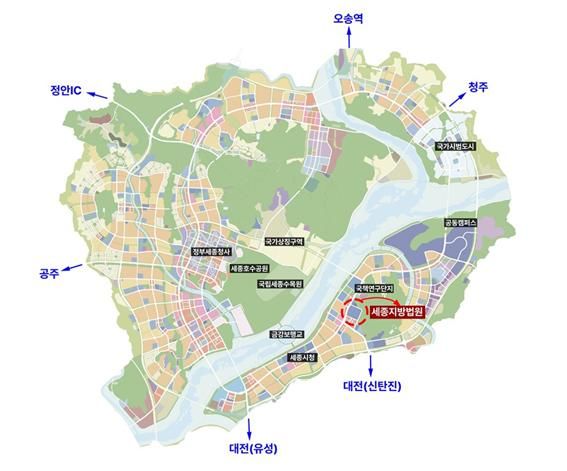 [세종=뉴시스] 송승화 기자 = 세종지방법원 위치도.(사진=행정중심복합도시건설청). 2026.08.19. photo@newsis.com. *재판매 및 DB 금지