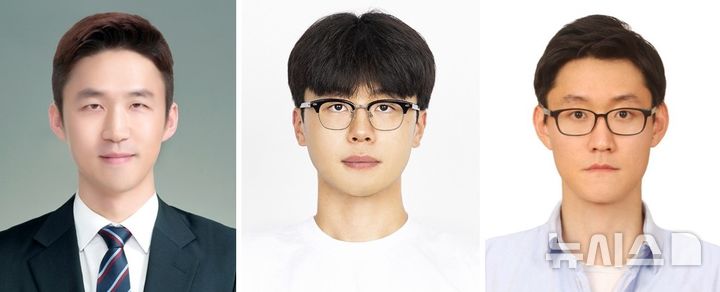 [창원=뉴시스]전자파 차폐 및 적외선 스텔스 기능 동시 구현이 가능한 '초박막 복합소재 필름' 개발에 성공한 한국재료연구원 연구진. 왼쪽부터 한국재료연구원 김태훈 책임연구원, 최민석 학생연구원, 박경태 박사후연구원. (사진=한국재료연구원 제공) 2026.08.19.photo@newsis.com 