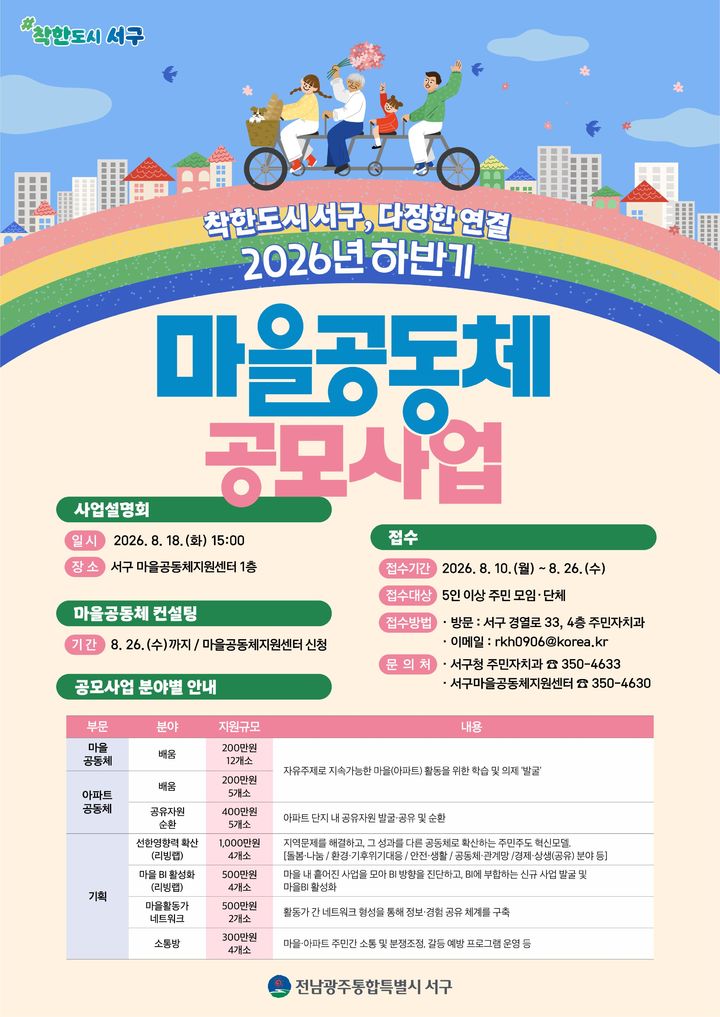 [전남광주=뉴시스] 전남광주 서구 마을공동체 사업 공모. (사진=서구 제공) 2026.08.19. photo@newsis.com *재판매 및 DB 금지