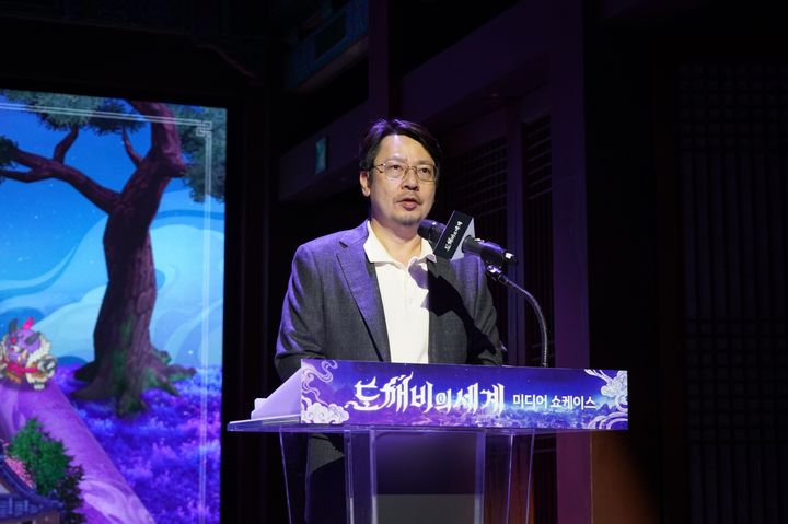 [서울=뉴시스] 이시우 카카오게임즈 공동대표가 20일 서울 중구 한국의집 미디어 쇼케이스를 방문해 신작 '도깨비의세계'를 소개했다. (사진=카카오게임즈 제공) *재판매 및 DB 금지