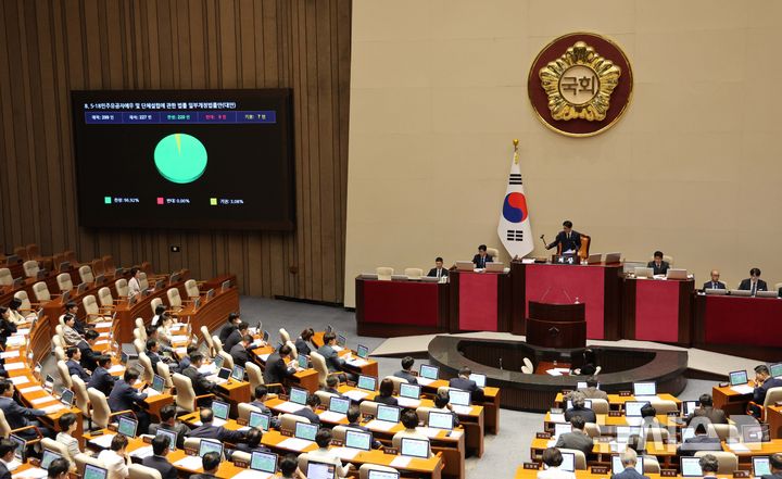 [서울=뉴시스] 고범준 기자 = 20일 서울 여의도 국회에서 열린 제438회 국회(임시회) 제1차 본회의. 2026.08.20. bjko@newsis.com