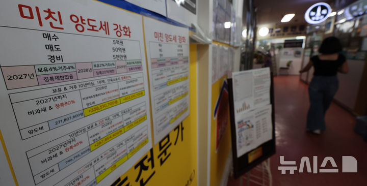 [서울=뉴시스] 김금보 기자 = 사진은 지난 20일 서울 시내 한 부동산에 세제개편안 안내문이 붙어 있는 모습. 2026.08.20. kgb@newsis.com