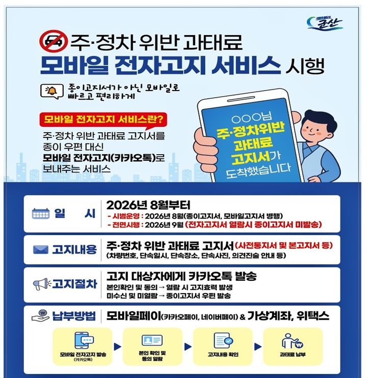 불법 주정차 과태료, 카톡으로 납부…군산시 "전자고지"