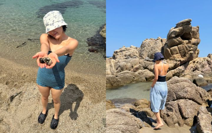 [서울=뉴시스] 10㎏를 뺀 이은지가 바다에서 다양한 수영복을 입고 물놀이를 즐기며 건강미 넘치는 몸매를 뽐내고 있다. (사진=인스타그램 '이은지' 캡처)