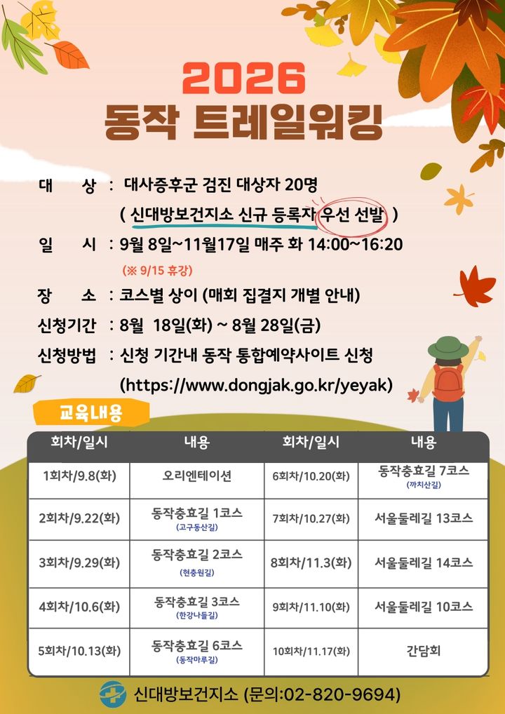 [서울=뉴시스] 동작구 '2026 동작 트레일 워킹' 홍보 포스터. (사진=동작구 제공) 2026.08.13. photo@newsis.com *재판매 및 DB 금지